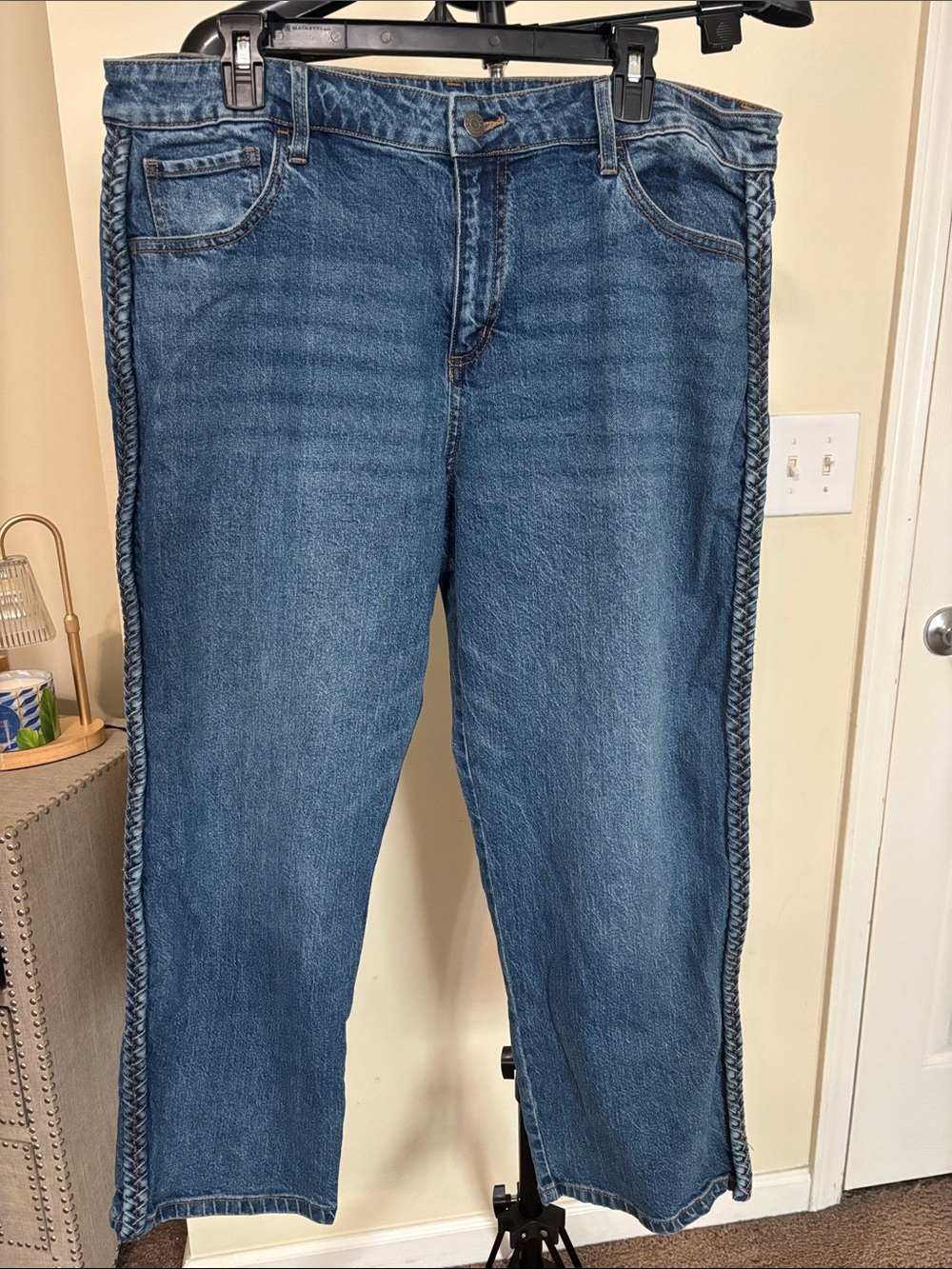 Express Women's Straight-Leg Crop Jeans with Braided Side Trim size 16